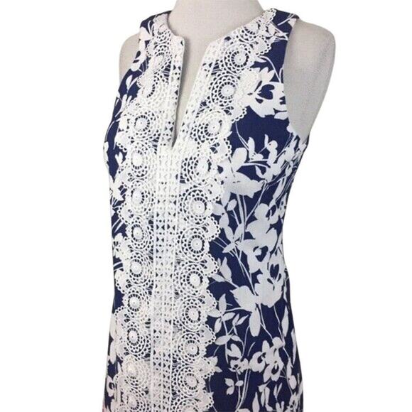 Eliza J Floral Embroidered Lace Trim V-Neck Sleeveless Sheath Dress | Size 4 - Picture 7 of 14